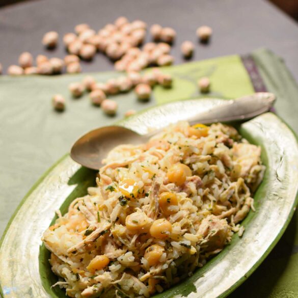 receita de arroz com frango e grão de bico