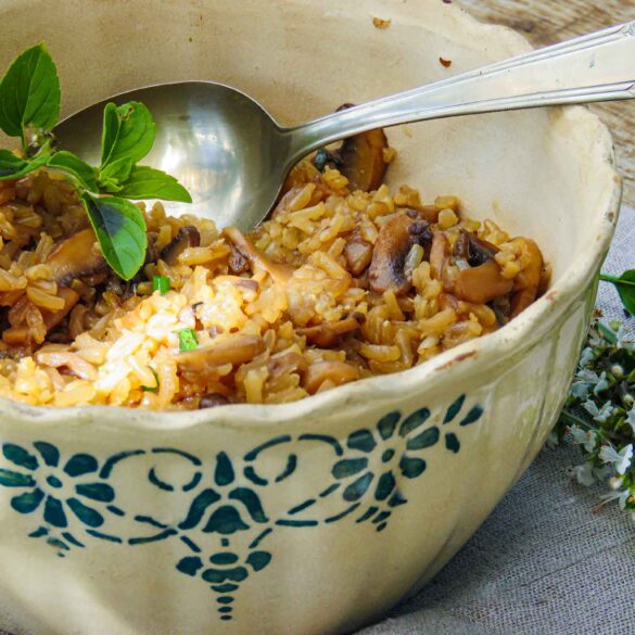 arroz integral e cogumelo